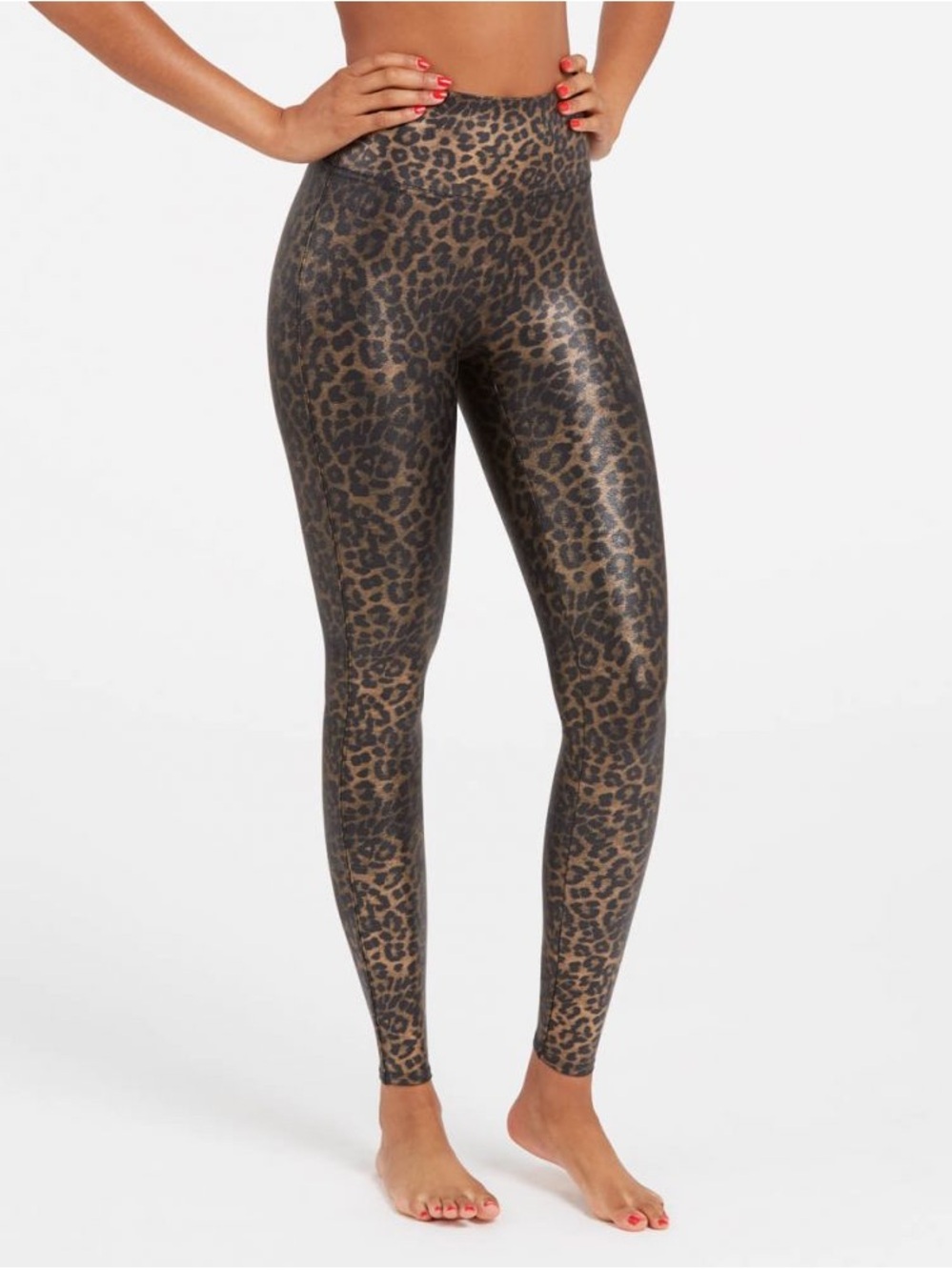 Spanx Faux Leather Leopard Leggings Leopard Shine High Rise Shaping Small NWT